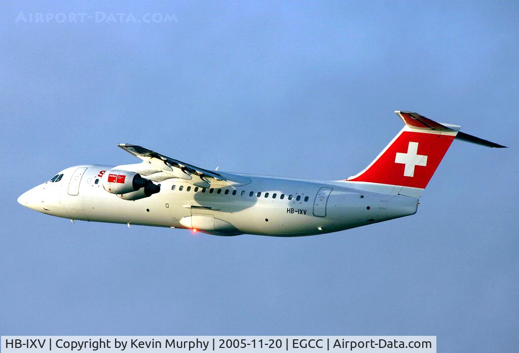 HB-IXV, 1995 British Aerospace Avro 146-RJ100 C/N E3274, Shortly after take off from MAN's 24L.