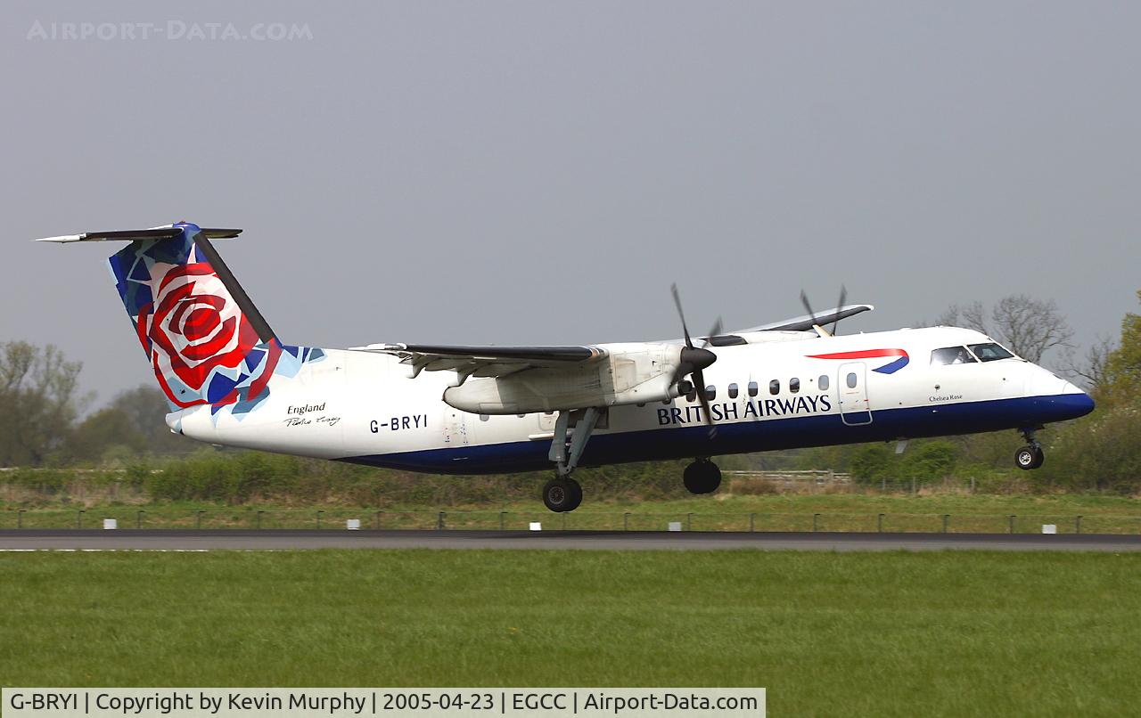 G-BRYI, 1991 De Havilland Canada DHC-8-311 Dash 8 C/N 256, Crosswind landing on 06R.