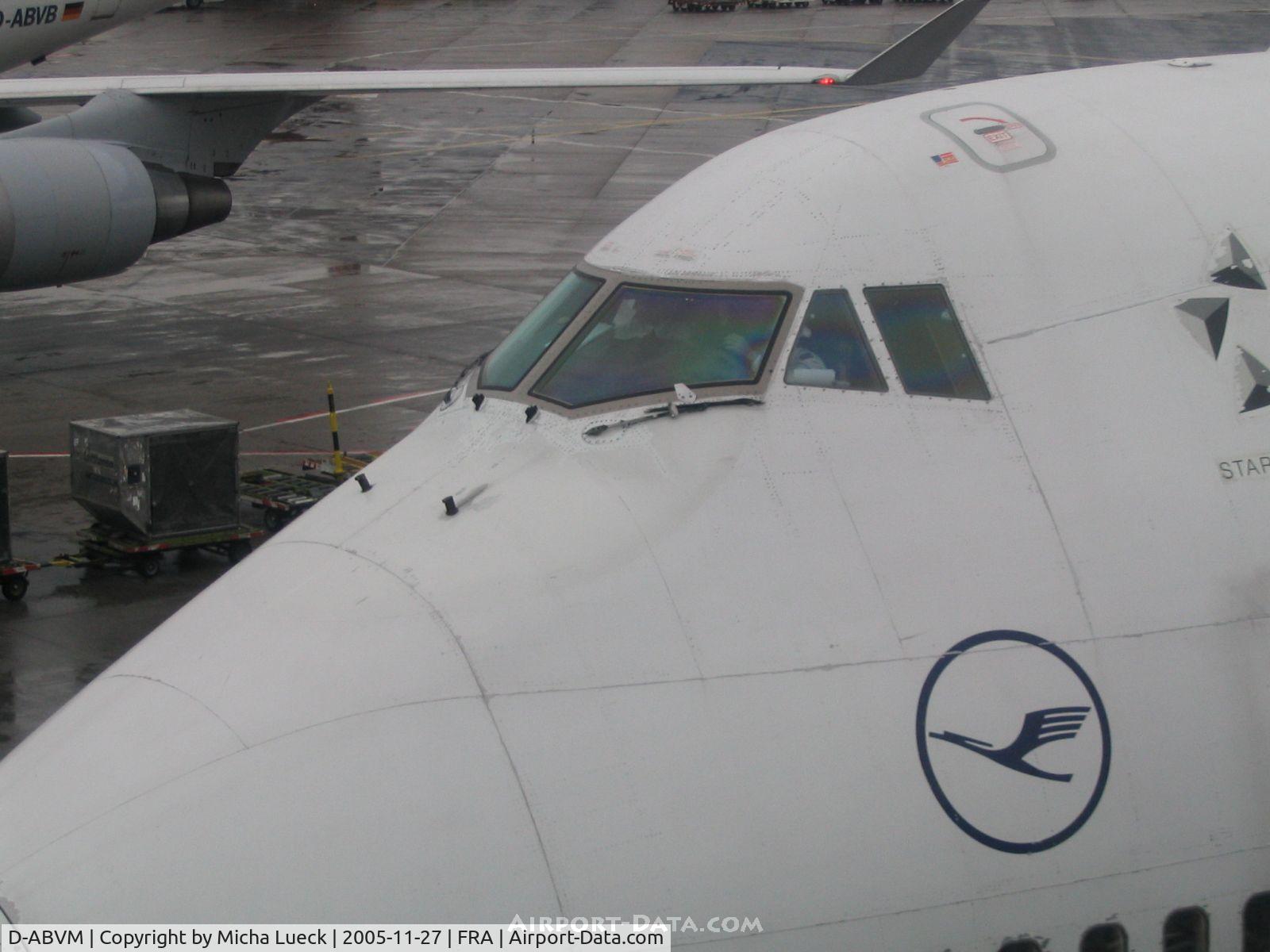 D-ABVM, 1998 Boeing 747-430 C/N 29101, Just arrived at the gate, shutting engines down