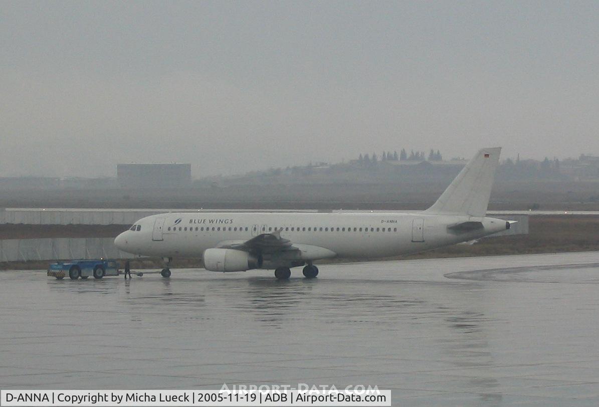 D-ANNA, 1996 Airbus A320-233 C/N 916, German Charter Carrier Blue Wings on a rainy morning in Izmir/Turkey