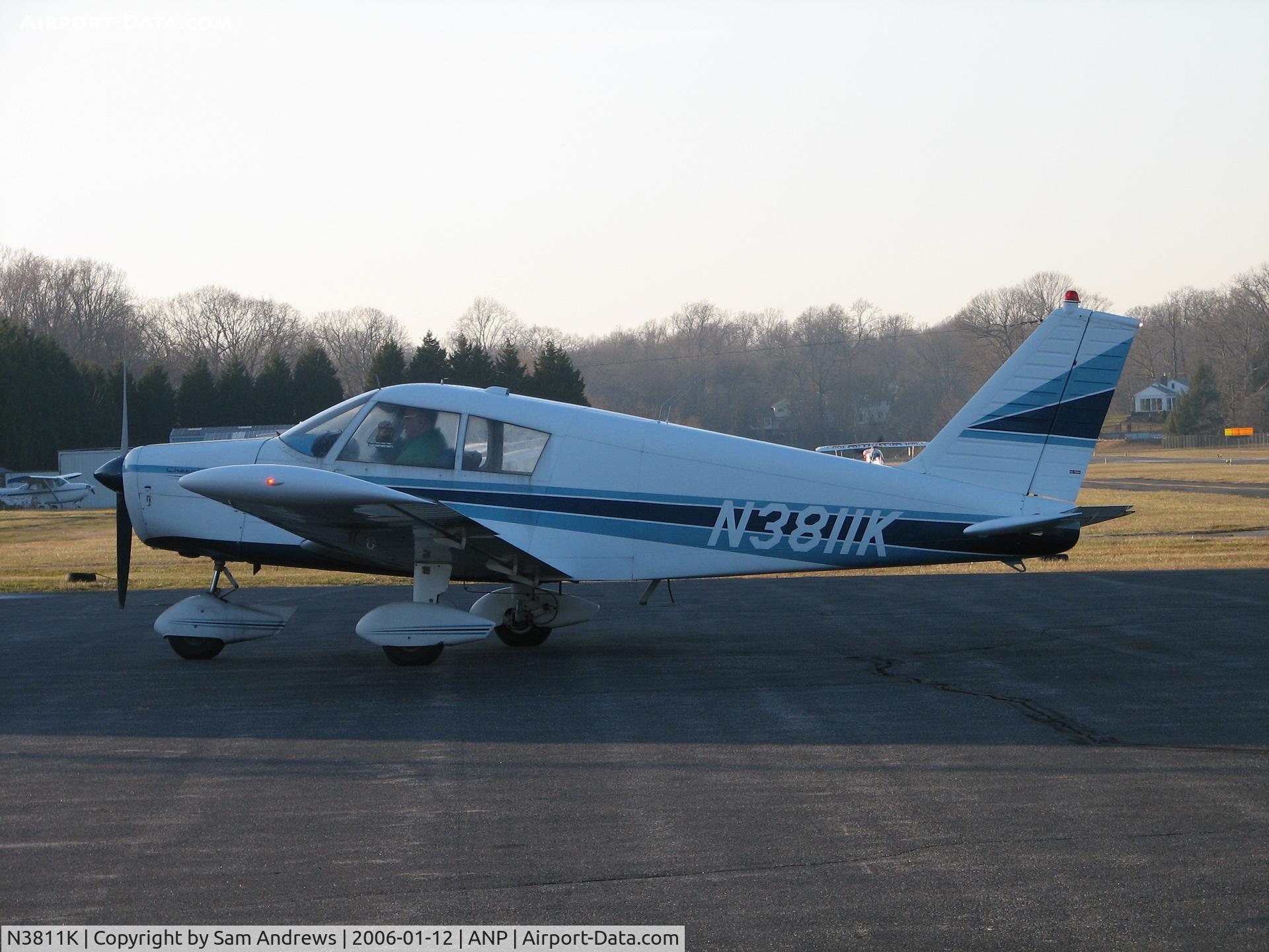 N3811K, 1967 Piper PA-28-140 C/N 28-23737, Sittin in the shadow of the maintenance hangar at Lee Airport.  Just started up for a very short taxi.