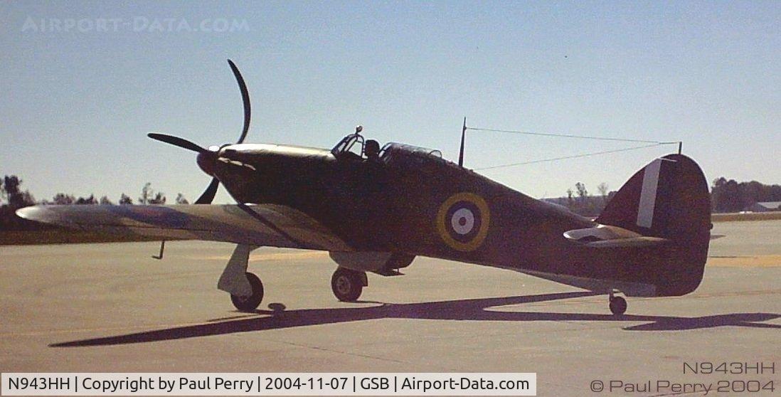 N943HH, 1943 Hawker (CCF) Hurricane Mk12 C/N 56022, Digital cameras make odd effects with spinning props.