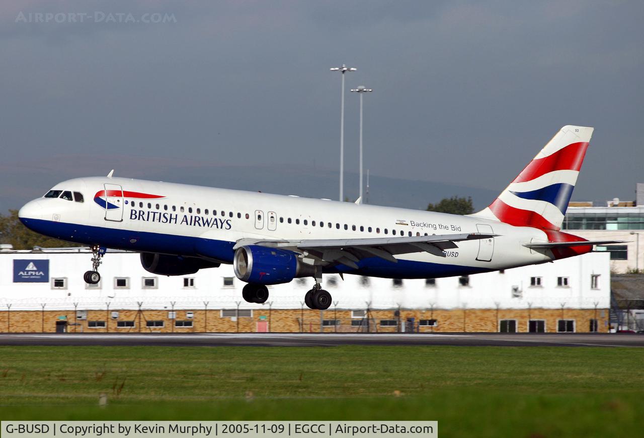 G-BUSD, 1988 Airbus A320-111 C/N 011, Seconds from touch down on 24R.