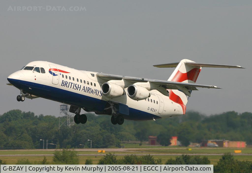 G-BZAY, 2000 British Aerospace Avro 146-RJ100 C/N E3368, Lift off from 24L.