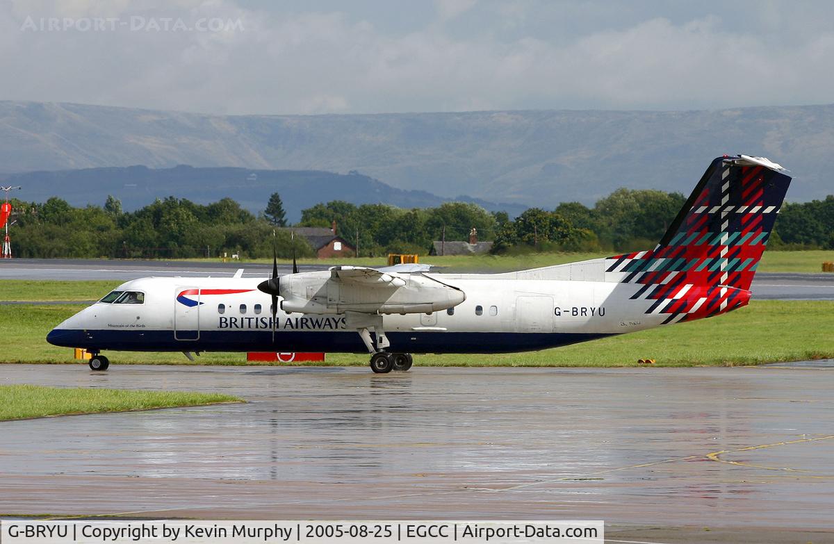 G-BRYU, 1997 De Havilland Canada DHC-8-311 Dash 8 C/N 458, A damp arrival at Manchester.