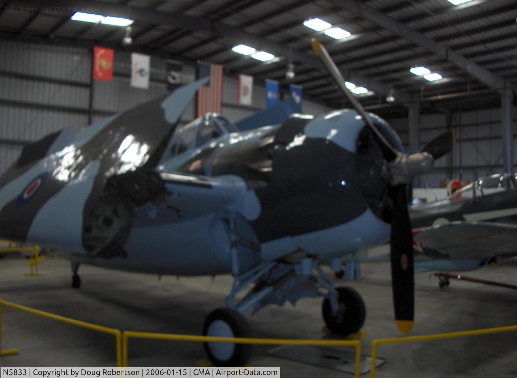 N5833, 1945 General Motors (Grumman) FM-2 Wildcat C/N 5833, 1986 Nichols Eastern Aircraft Div. of General Motors FM-2 WILDCAT, Wright Cyclone R-1820-56 9 cyl. radial 1,350 Hp, Exp. class