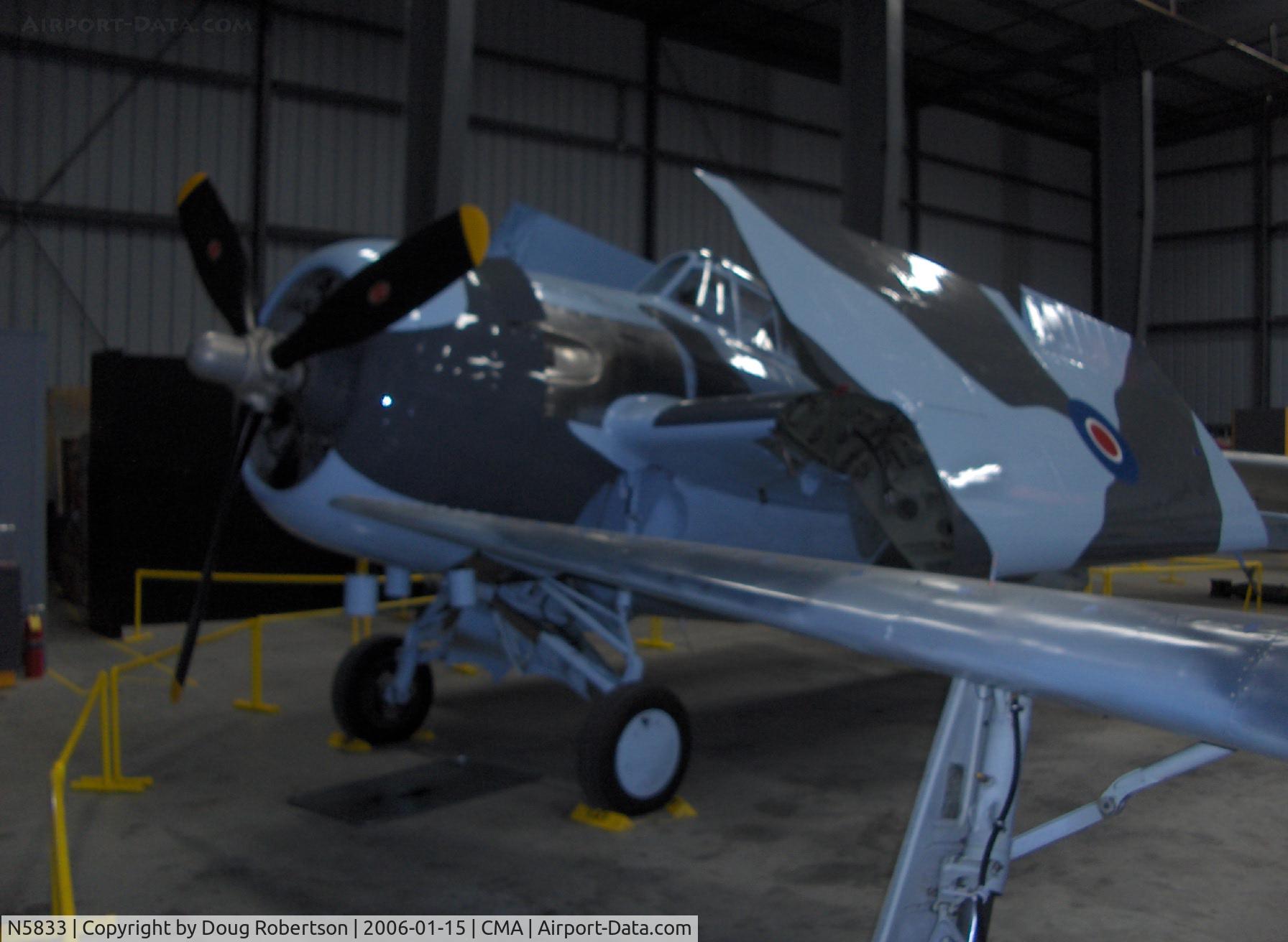 N5833, 1945 General Motors (Grumman) FM-2 Wildcat C/N 5833, 1986 Nichols Eastern Aircraft Div. of General Motors FM-2 WILDCAT, Wright Cyclone R-1820-56 9 cyl. radial 1,350 Hp, Exp. class