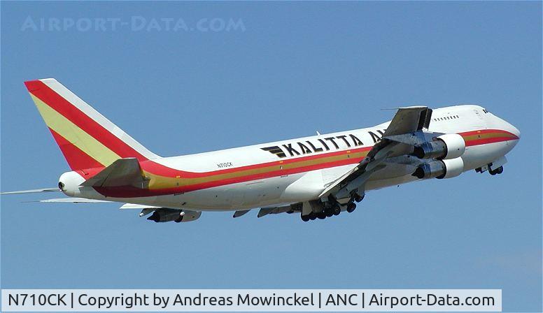N710CK, 1975 Boeing 747-2B4B C/N 21097, Kalitta Air Boeing 747 departing Anchorage International Airport. This guy must have asked specifically for this runway.  No one else took off here.