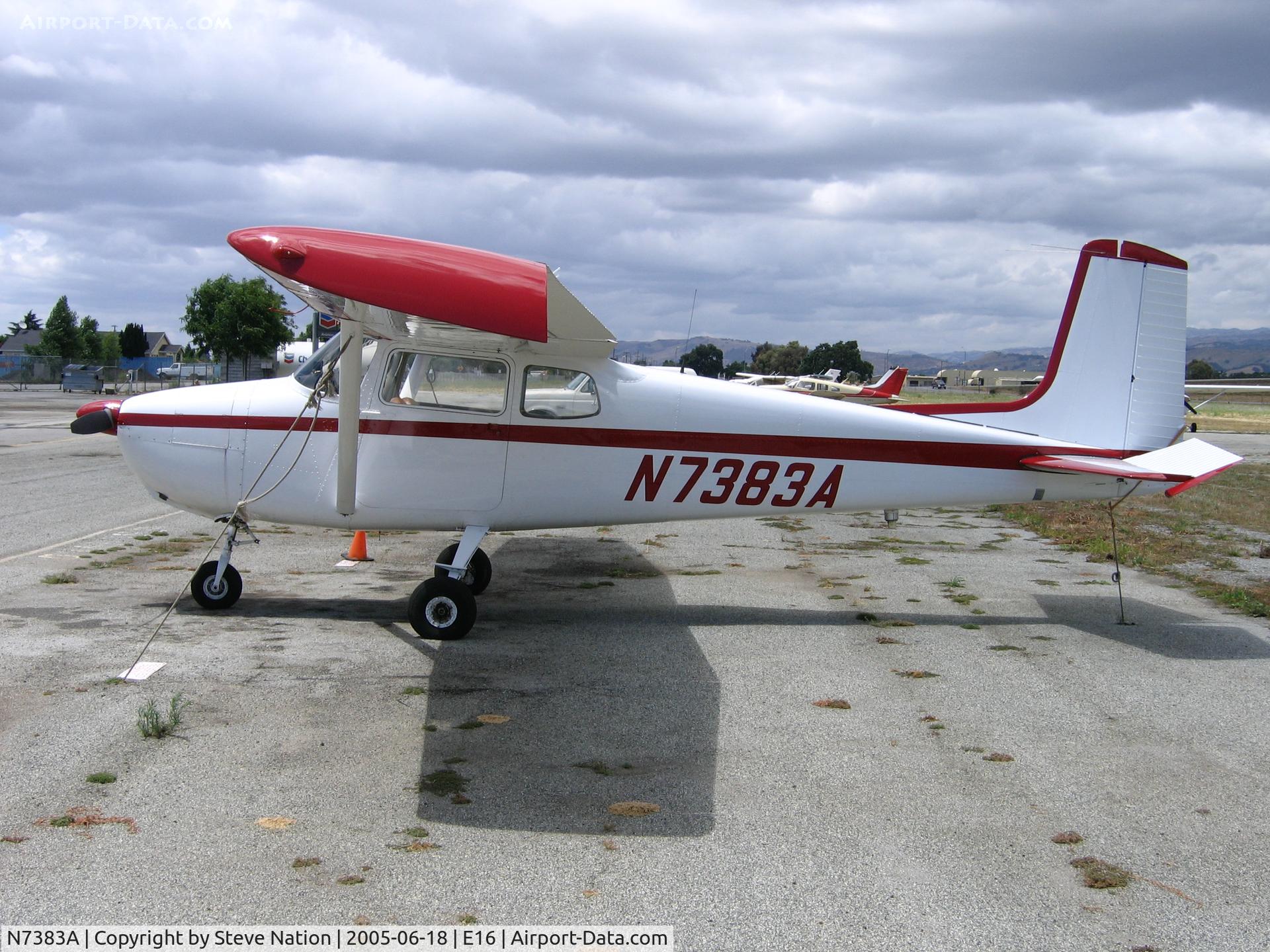 N7383A, 1956 Cessna 172 C/N 29483, 1956 Cessna 172 (straight tail) at San Martin, CA. Destroyed after flying into terrain at night near Gilroy, CA on December 21, 2005 on flight from San Martin-Fresno.  IFR conditions prevailed.  Four fatalities.