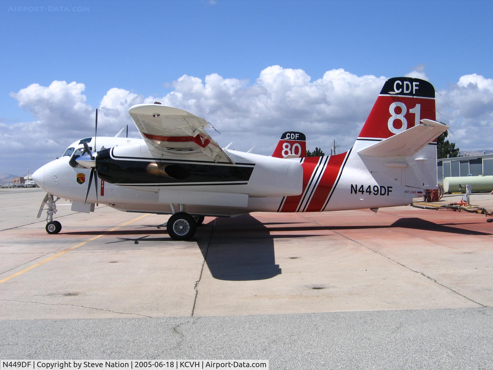 N449DF, 2001 Marsh Aviation S-2F3AT C/N 152838, broadside shot of California Department of Forestry and Fire Protection Tanker #81 a Marsh Aviation/Grumman S-2FAT at Hollister, CA