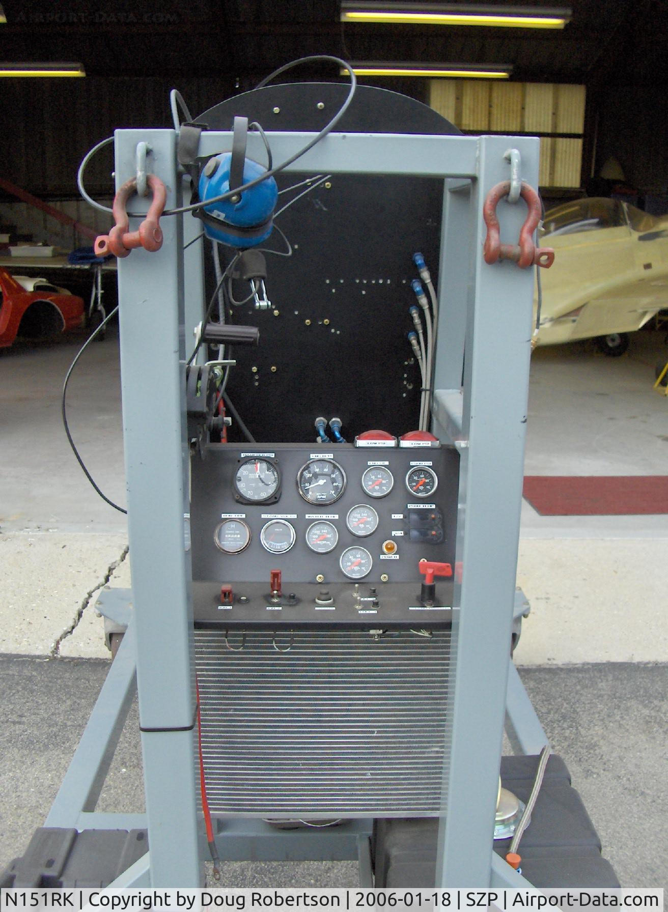 N151RK, 1998 North American TF-51 Replica C/N 060, 1998 OLIVER TF-51, LS6 Corvette Engine Run Stand Test Cell, instruments, engine controls, fuel tank, battery, heat exchanger & restraint shackles