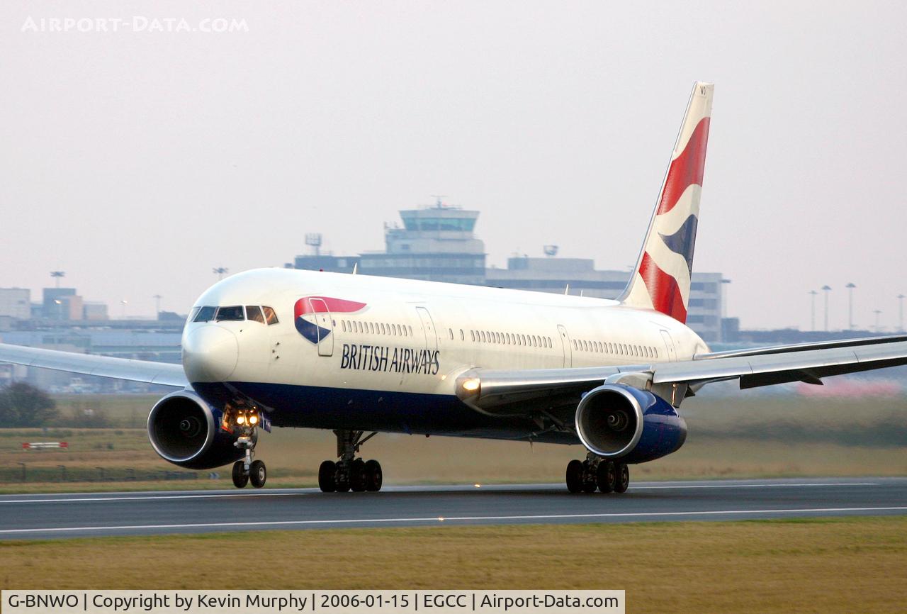 G-BNWO, 1992 Boeing 767-336 C/N 25442, Departing a very murky Manchester