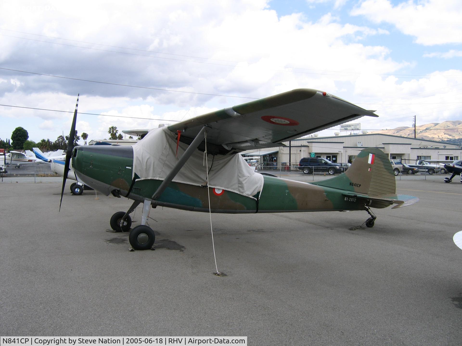 N841CP, 1961 Cessna O-1E Bird Dog C/N 305M-0018, 4th Avn Co 191 Cessna L-19E painted in foreign colors with serial 61-2972 at Reid-Hillview Airport, San Jose, CA