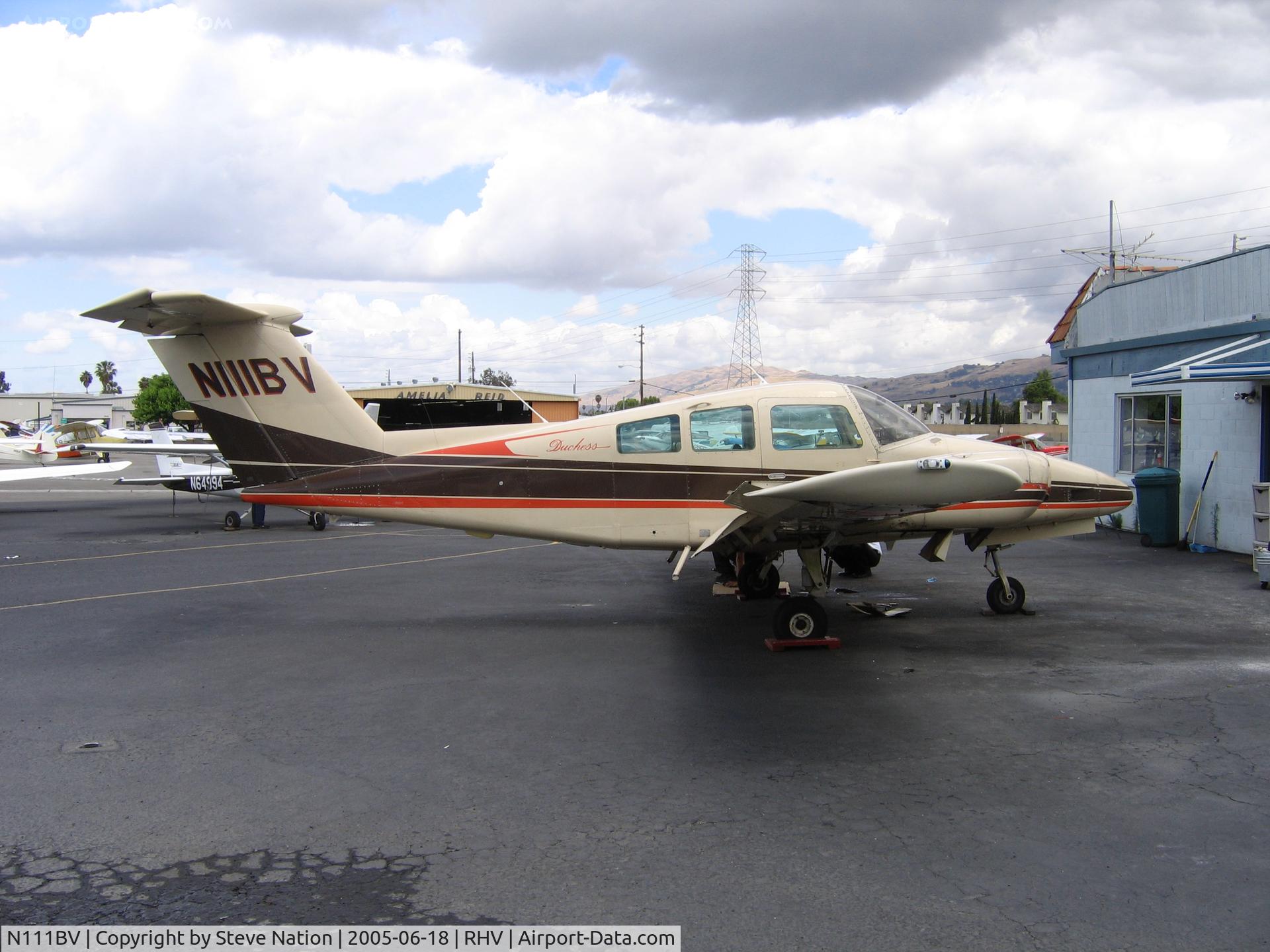N111BV, 1980 Beech 76 Duchess C/N ME-338, Christiansen Aviation 1980 Beech 76 Duchess minus props at Reid-Hillview Airport, San Jose, CA