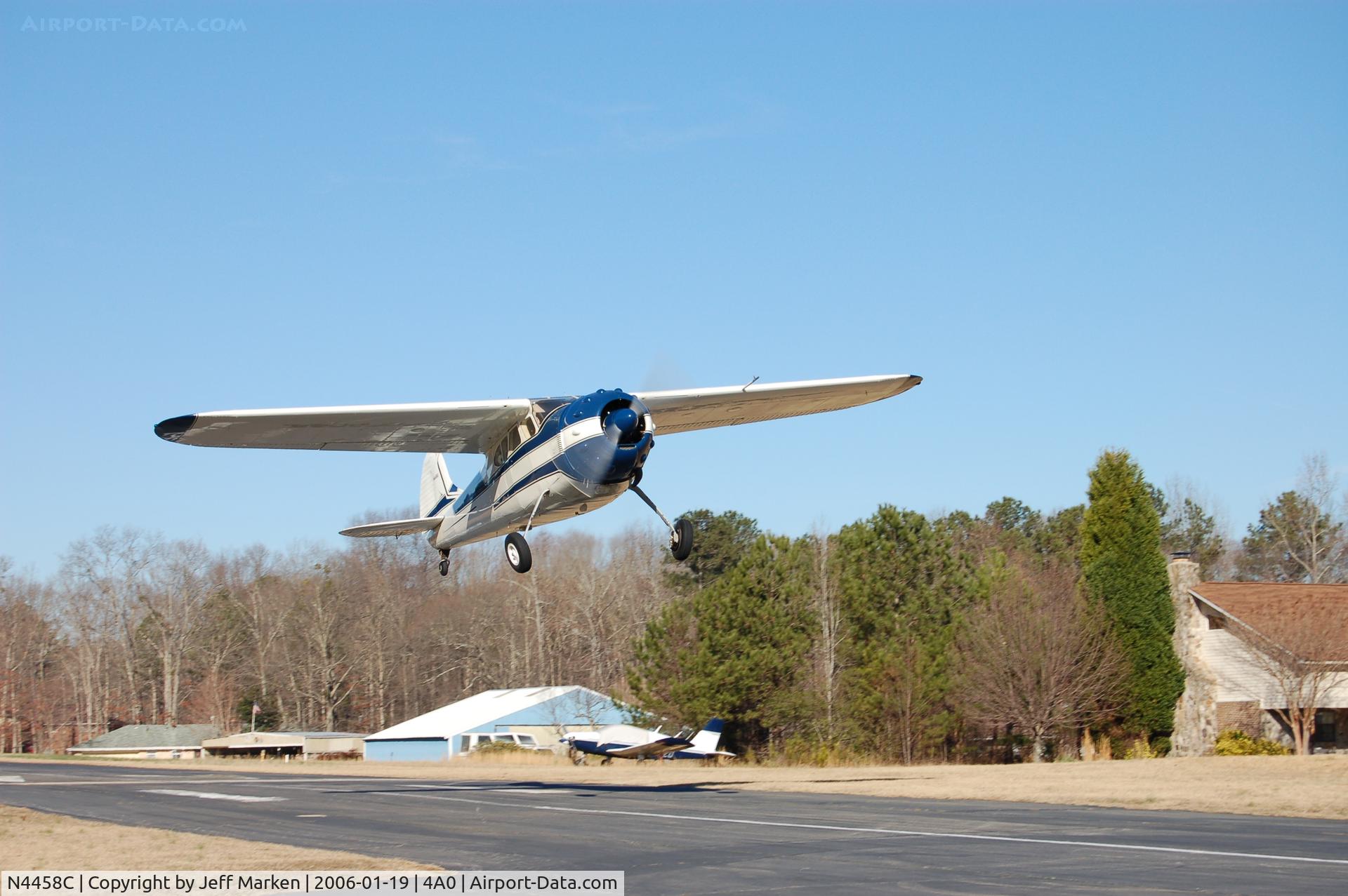 N4458C, 1953 Cessna 195 C/N 16043, Departing 4A0 (Berry Hill Airport)