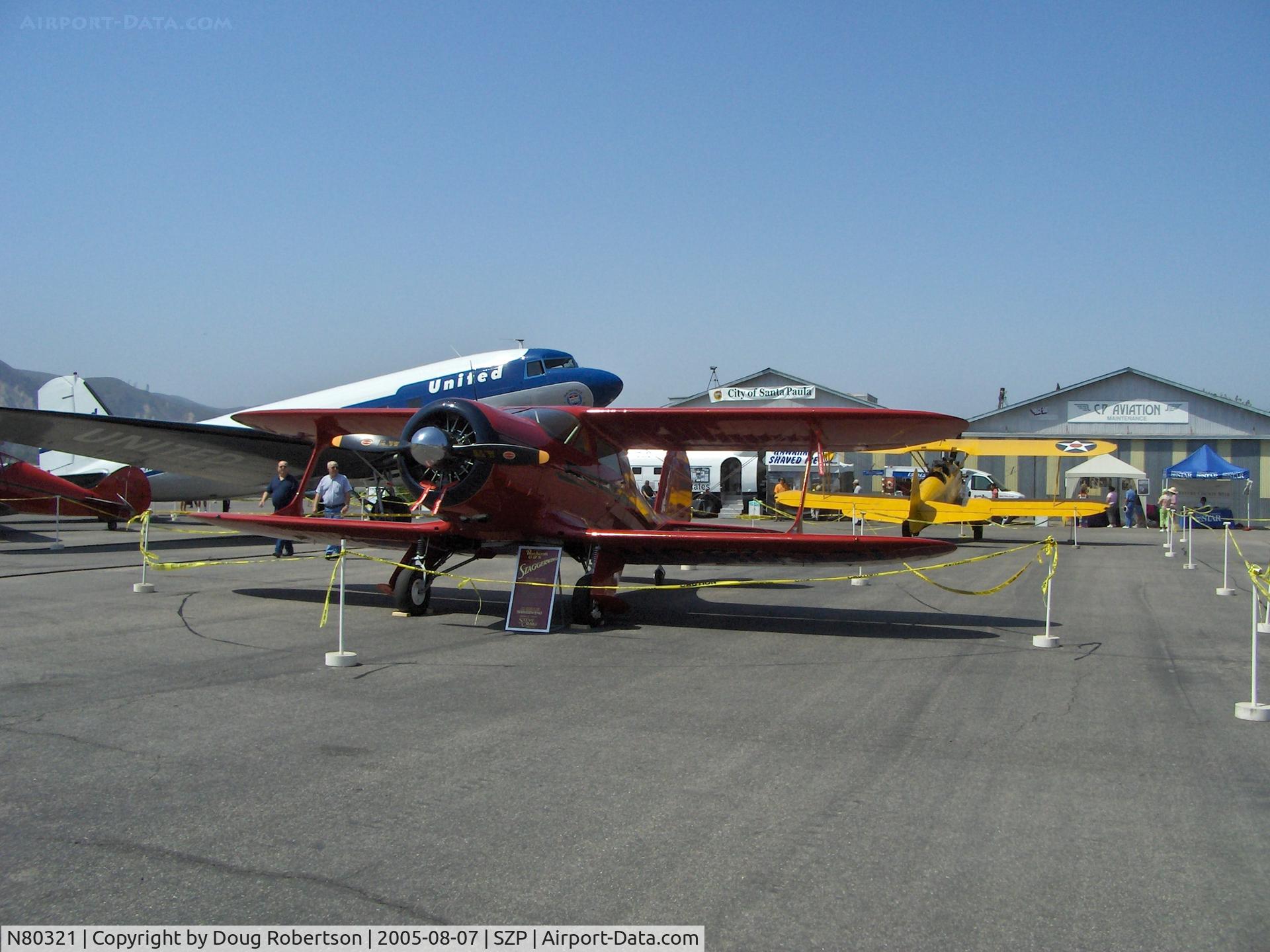 N80321, 1946 Beech G17S C/N B-20, 1946 Beech G17S STAGGERWING, P&W R-985 450 Hp radial, Clay Lacy's DC-3C N814CL behind