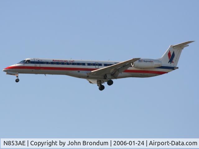 N853AE, 2003 Embraer ERJ-140LR (EMB-135KL) C/N 145742, Coming in for landing at John Wayne airport