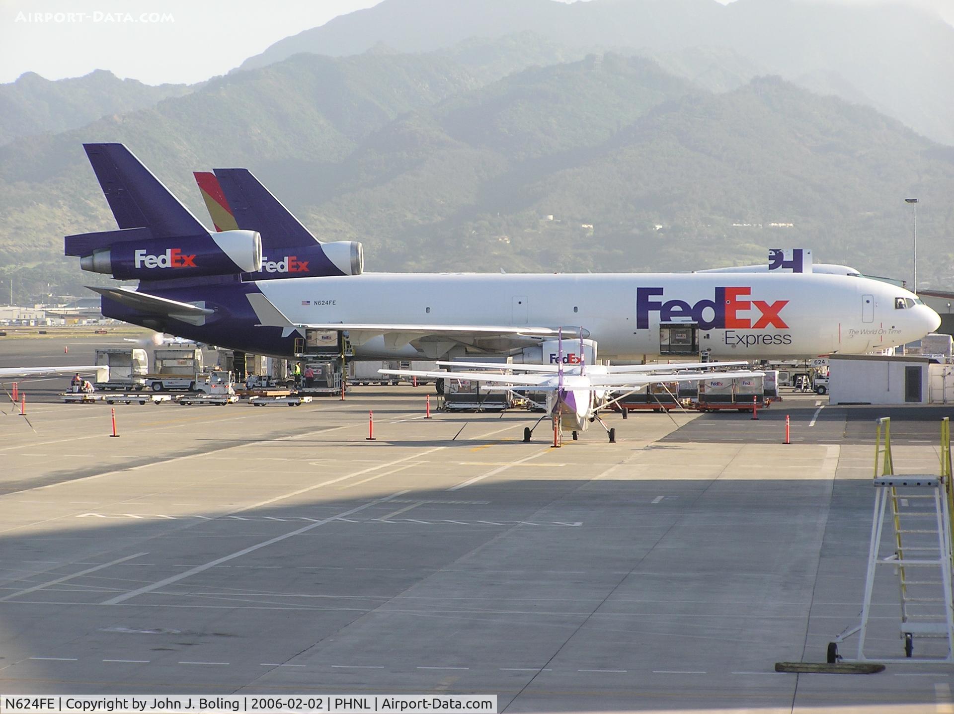 N624FE, 1990 McDonnell Douglas MD-11 C/N 48443, MD-11 on cargo ramp. south side of Honolulu Intl.