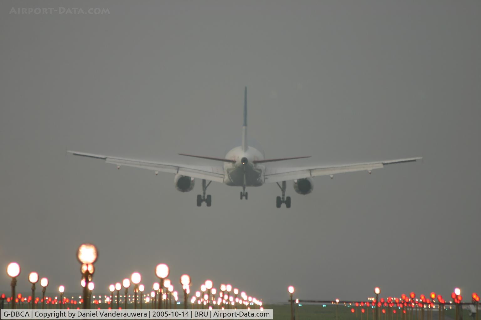 G-DBCA, 2004 Airbus A319-131 C/N 2098, landing on rnw 25L with bad weather