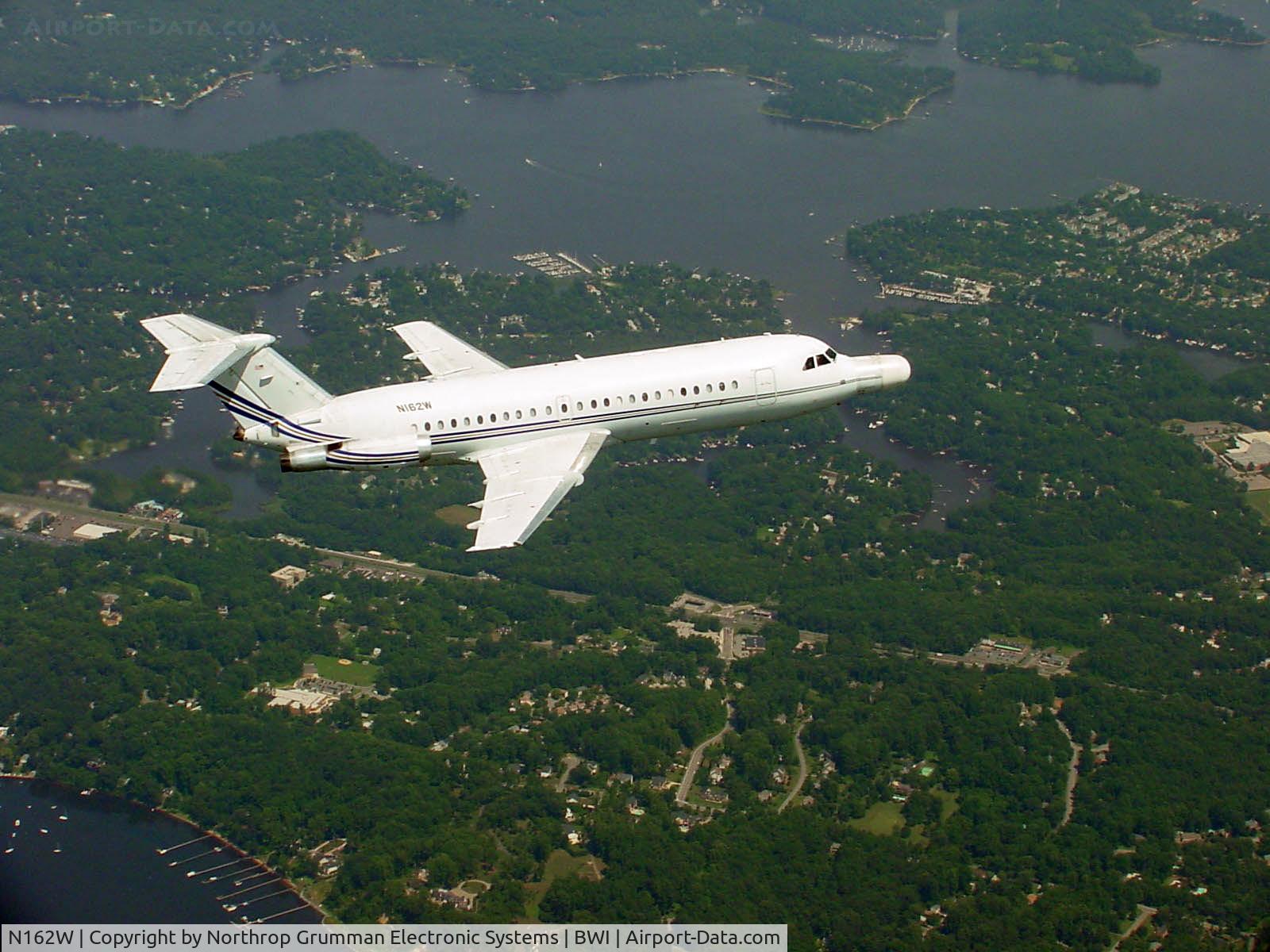 N162W, 1966 BAC 111-401AK One-Eleven C/N BAC.087, Northrop Grumman's BAC 1-11 testbed aircraft (N162W) with AN/APG-81 Joint Strike Fighter radar housed in its nose radome, flying over Central Maryland. Aircraft based at BWI Airport (Baltimore, USA).