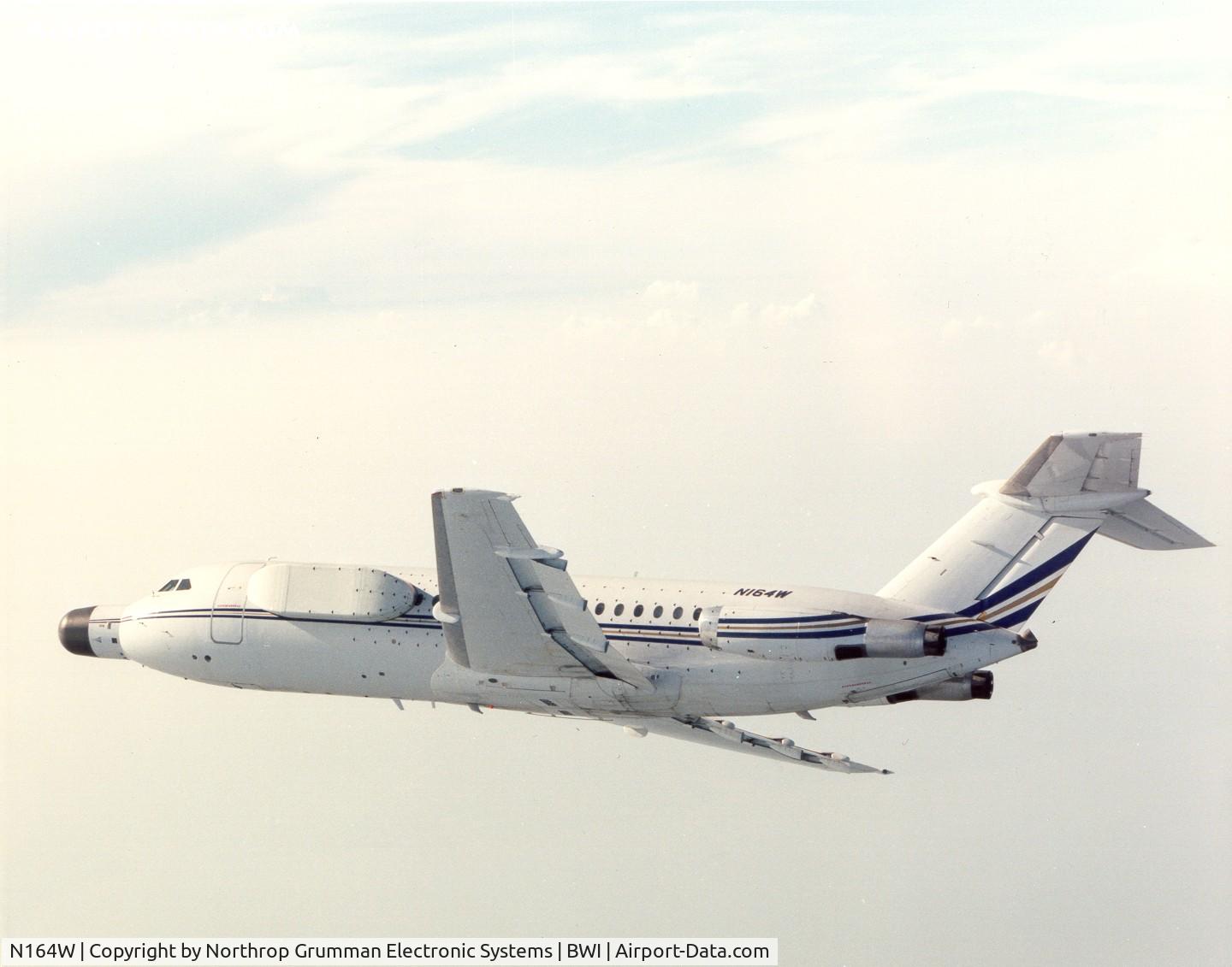 N164W, 1966 BAC 111-401AK One-Eleven C/N BAC.090, Northrop Grumman's BAC 1-11 testbed aircraft (N164W) in flight. Aircraft based at BWI Airport (Baltimore, USA).