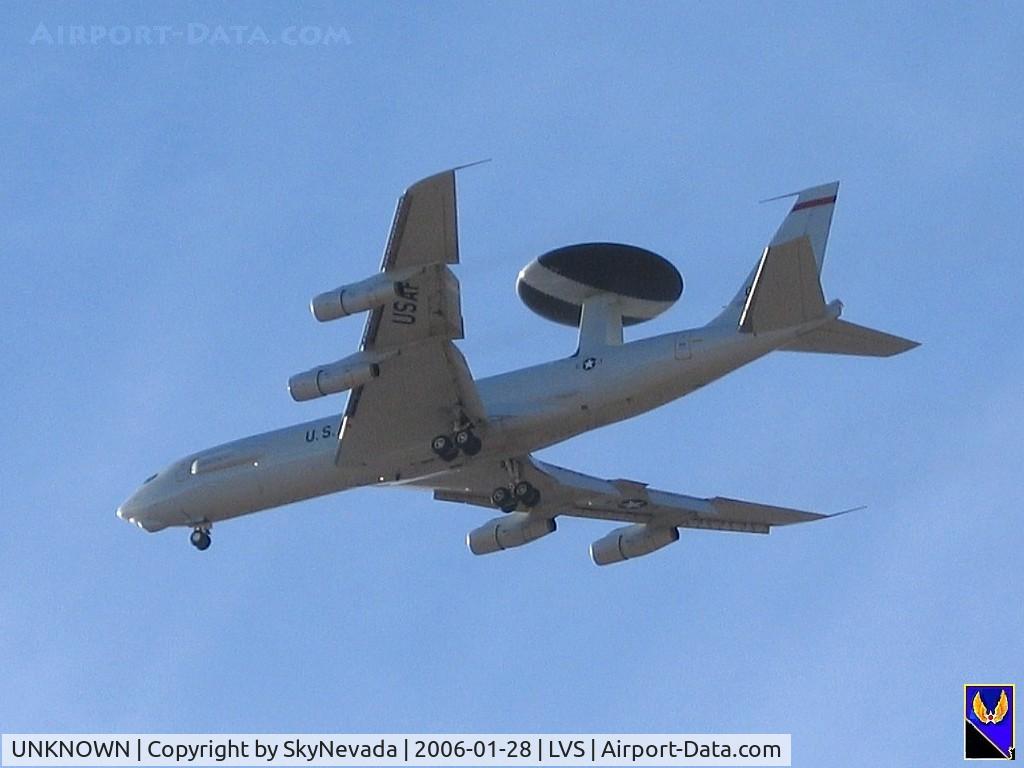 UNKNOWN, Miscellaneous Various C/N unknown, E-3B Sentry on approach to Nellis. Canon G5 Powershot, handheld @4x.