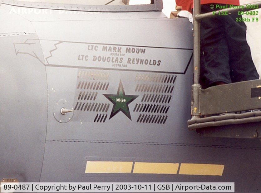 89-0487, 1989 McDonnell Douglas F-15E Strike Eagle C/N 1134/E109, Mission Marks, and kill credit for the ONLY air to air with a Laser Guided Bomb