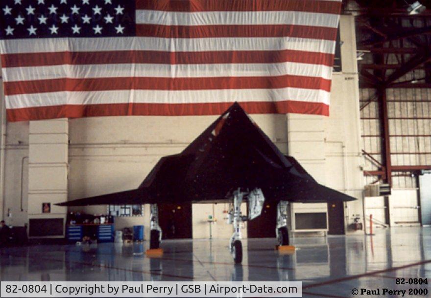 82-0804, 1982 Lockheed F-117A Nighthawk C/N A.4029, Hangared for display, the Wobbly Goblin was guarded by armed Airmen