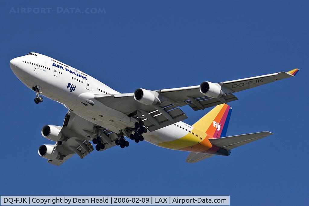 DQ-FJK, 1989 Boeing 747-412 C/N 24064, Air Pacific DQ-FJK on 2-mile final approach to 25L on a clear sunny day.