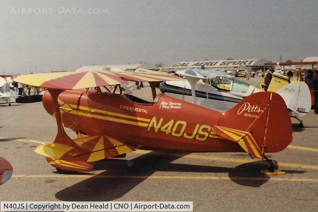 N40JS, 1976 Pitts S-1C Special C/N 202-H, 1976 Pitts S-1C Special N40JS built by Mike Swinton. This photo was taken around 1980 at Chino, CA.