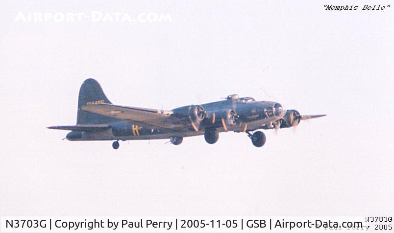 N3703G, 1945 Boeing B-17G Flying Fortress C/N 44-83546-A, The Memphis Belle, just as her gear is getting tucked away