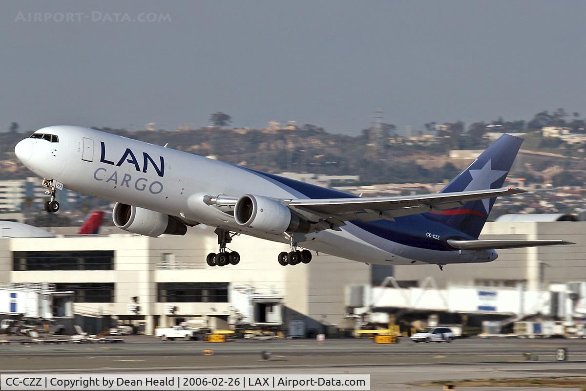 CC-CZZ, 1998 Boeing 767-316F/ER C/N 25756, LAN Cargo  CC-CZZ departing LAX RWY 25R on a late February afternoon.