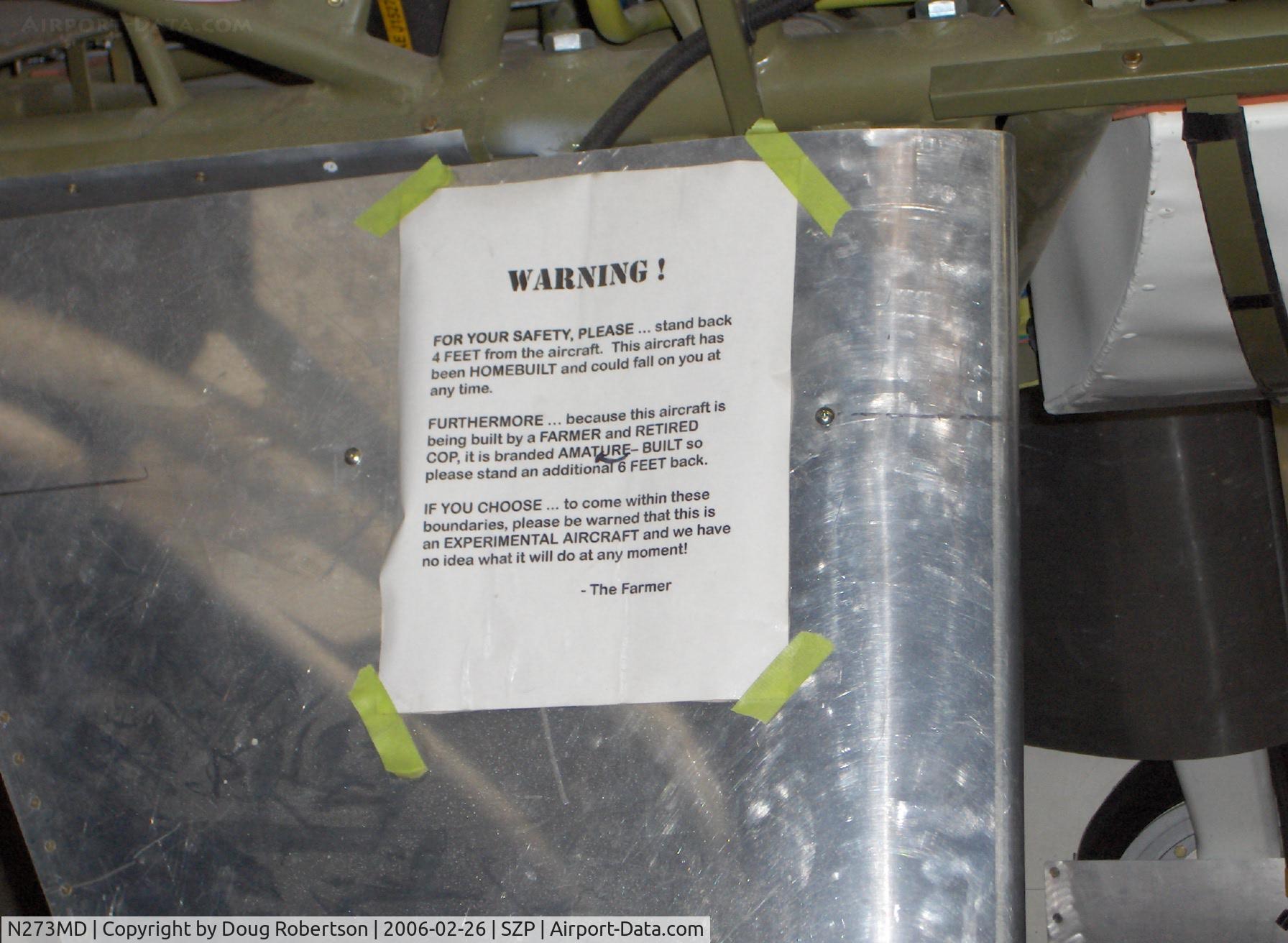 N273MD, 2008 Dickenson Howard DGA-21 (Replicate) C/N 001, Dickenson Howard DGA-21, WARNING! to visitors