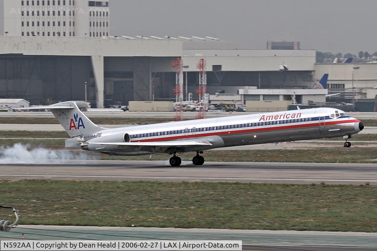 N592AA, 1991 McDonnell Douglas MD-83 (DC-9-83) C/N 53255, American Airlines N592AA touching down on RWY 7R.
