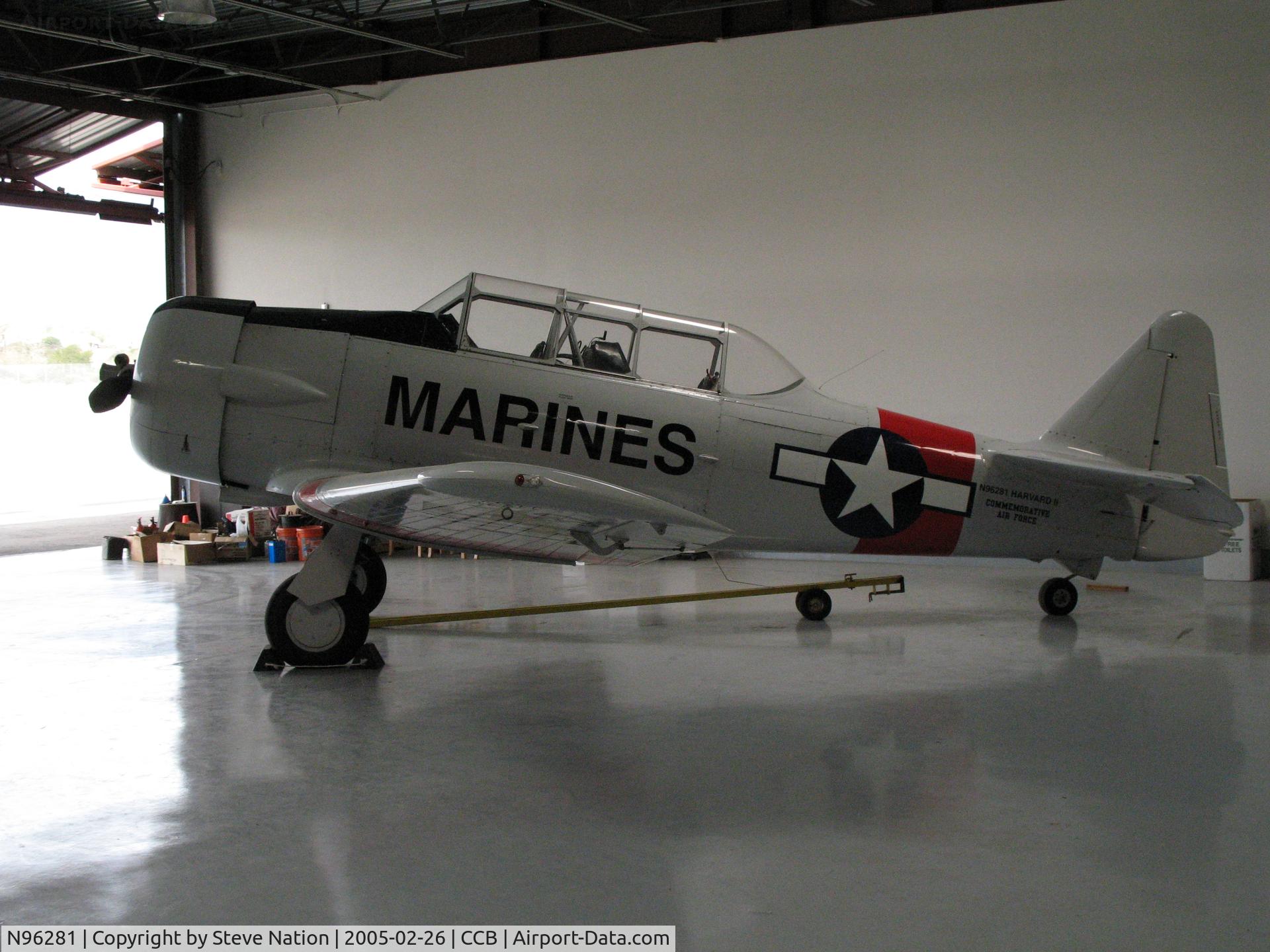 N96281, 1976 North American AT-6C Harvard IIA C/N 3832, Commemorative AF CCD Harvard IIA in hangar at Upland, CA