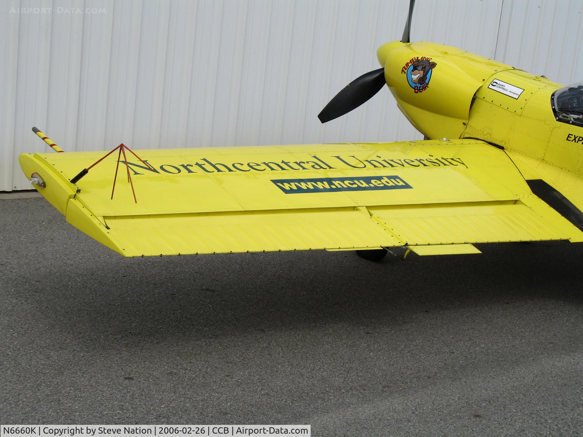 N6660K, 1996 Zlin 50LX C/N 0075, Wing detail on 1996 ZLIN 50LX at Upland, CA