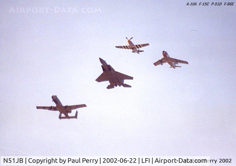 N51JB, 1944 North American P-51D Mustang C/N 122-39488, The 4-ship, with the Mustang in the lead
