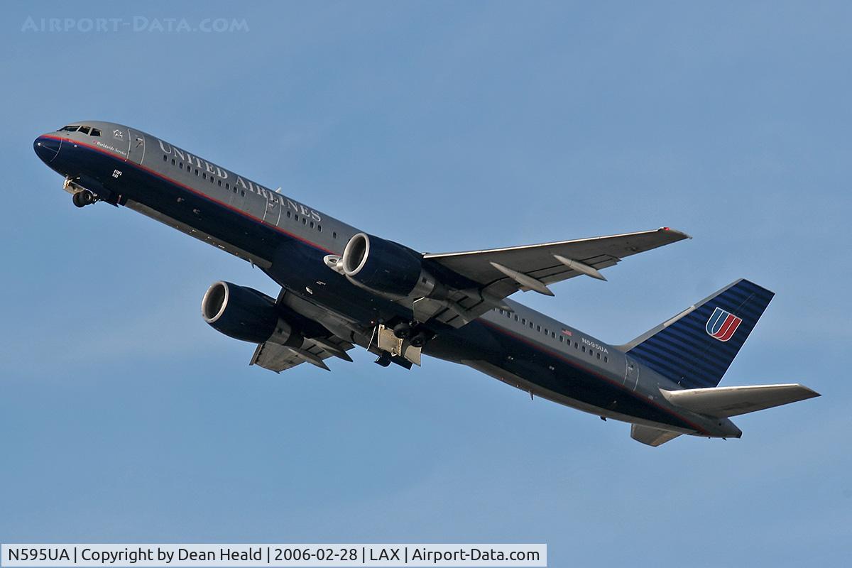 N595UA, 1998 Boeing 757-222 C/N 28748, United Airlines N595UA climbing out from LAX RWY 25R.