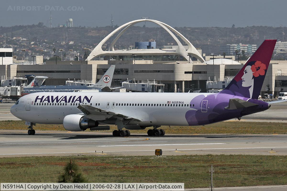 N591HA, 2003 Boeing 767-33A C/N 33423, Hawaiian Airlines N591HA exitting RWY 25L after landing.