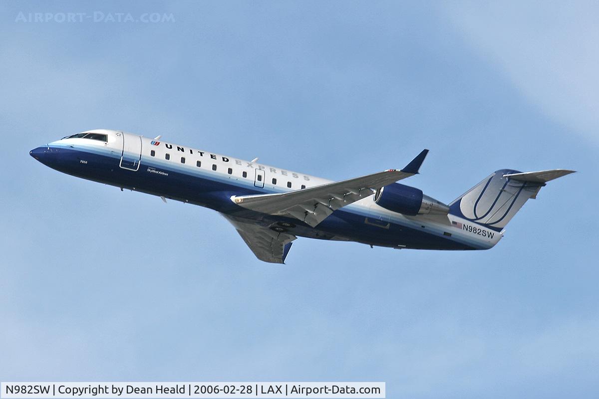N982SW, 2004 Bombardier CRJ-200 (CL-600-2B19) C/N 7956, What an elegant plane!  United Express N982SW departing LAX RWY 25R.