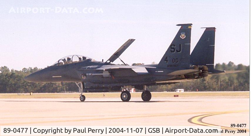 89-0477, 1989 McDonnell Douglas F-15E Strike Eagle C/N 1124/E099, Representing the 4th Operational Group, with all four squadron colors on the fintips