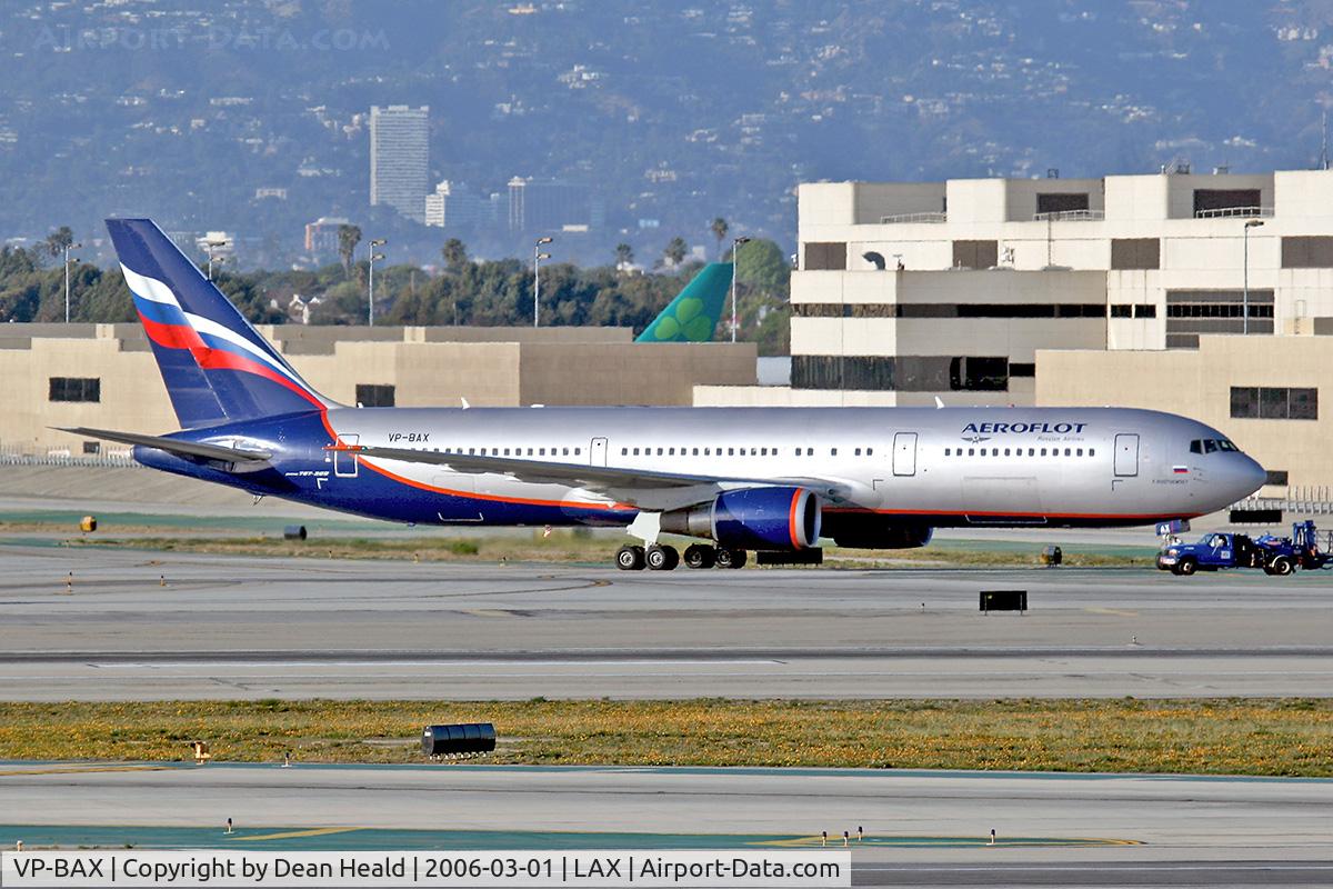 VP-BAX, 1999 Boeing 767-36N/ER/BDSF C/N 30109, Aeroflot VP-BAX (767-36N/ER) taxiing to terminal after arrival to the North Complex at LAX.