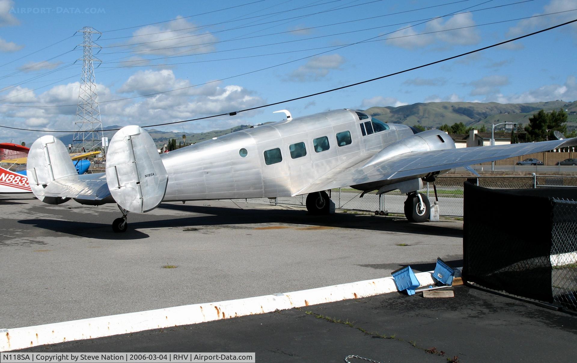 N118SA, 1954 Beech E18S C/N BA-14, all silver Beech E18S at Reid-Hillview Airport (San Jose), CA
