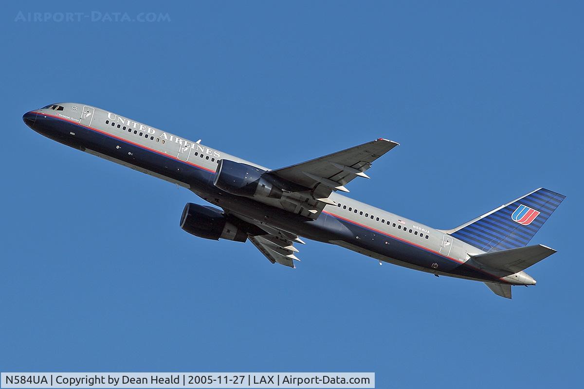 N584UA, 1993 Boeing 757-222 C/N 26706, United Airlines N584UA departing LAX RWY 25R on a clear November day.