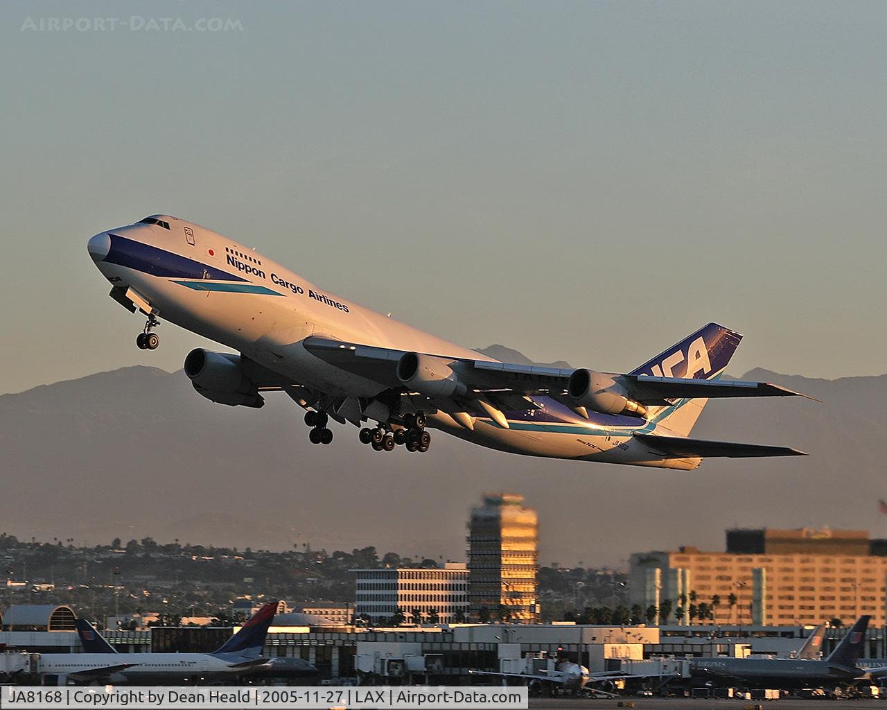 JA8168, 1985 Boeing 747-281F/SCD C/N 23139, Nippon Cargo Airlines JA8168 (747-281F(SCD)) departing LAX RWY 25L early in the morning in November.