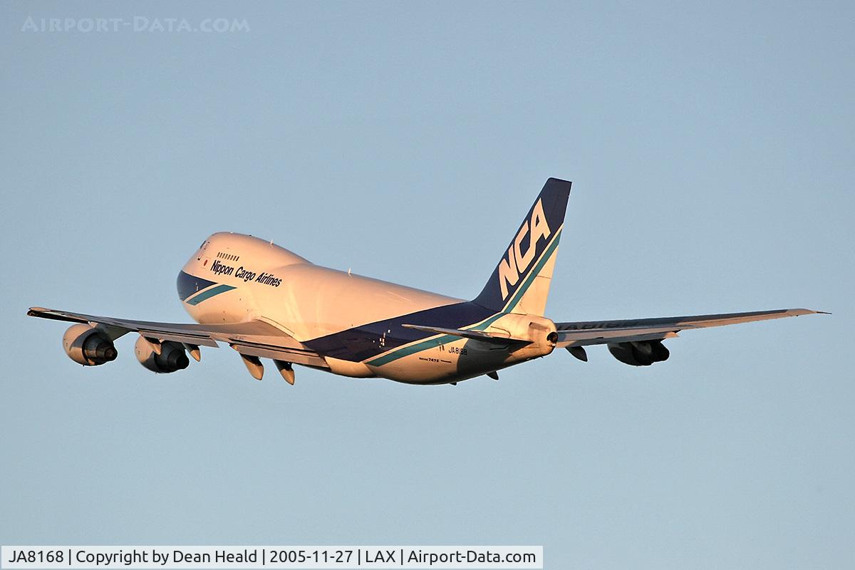 JA8168, 1985 Boeing 747-281F/SCD C/N 23139, Nippon Cargo Airlines JA8168 climbing out from LAX RWY 25L on an early morning in November.
