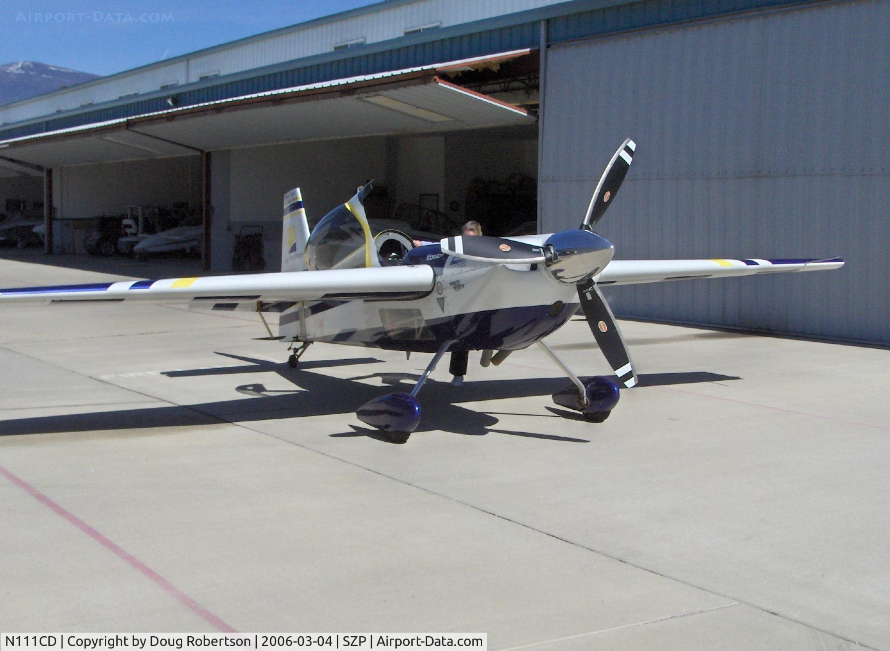 N111CD, 1999 Zivko Edge 540 C/N 0026, 1999 Zivco EDGE 540, Roll rate 420 degrees/second, Lycoming AEIO-540 330 Hp, Vicki Cruse, United States Aerobatic Team, Third place-Reno Air Races 2003, preflight
