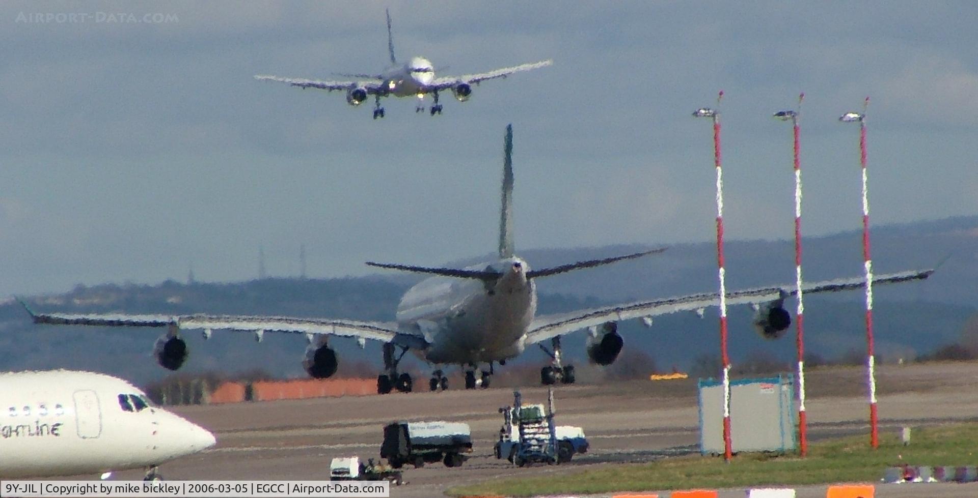 9Y-JIL, 1993 Airbus A340-311 C/N 016, taxi to depart - generating great heat haze !