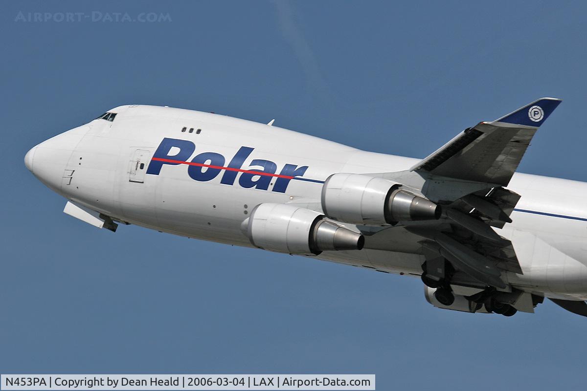 N453PA, 2001 Boeing 747-46NF C/N 30811, Close-up of Polar Air Cargo N453PA (2001 Boeing 747-46NF) - departing LAX RWY 25L for Seoul, Korea - Incheon Int'l Airport (RKSI) as Flight PAC183.