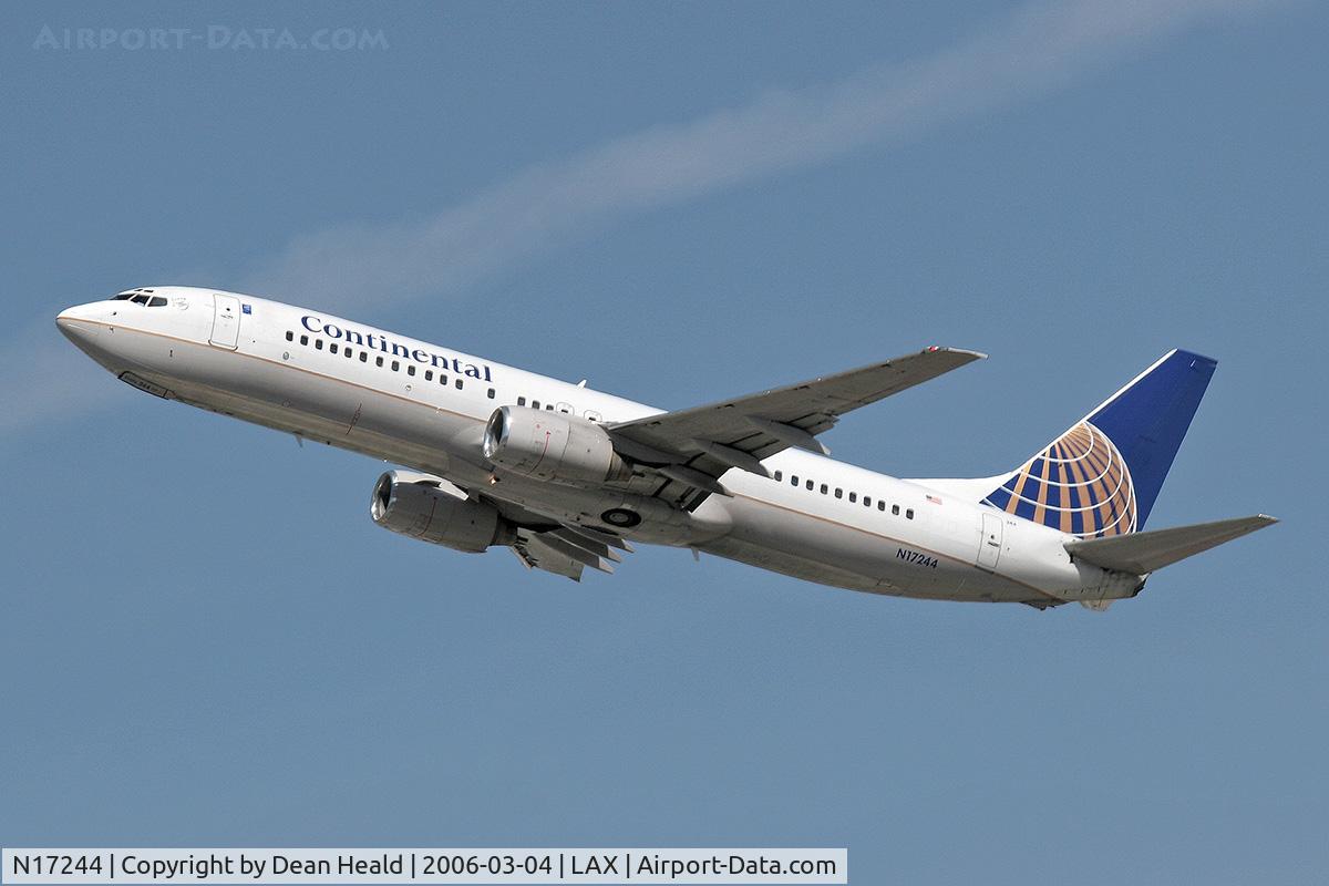 N17244, 1999 Boeing 737-824 C/N 28954, Continental Airlines (Flight 1740) N17244 - 1999 Boeing 737-824 - departing LAX RWY 25R enroute to Cleveland Hopkins International Airport (KCLE) in Cleveland, Ohio.